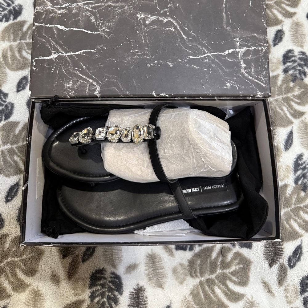 STEVE MADDEN Black Sandals with Gemstone Accents